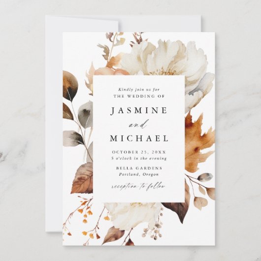 Invitation Rustique Automne Floral Mariage photo (Devant)