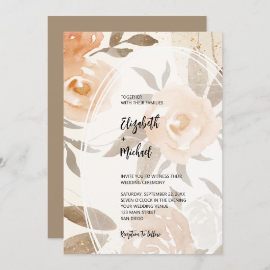 Invitation Rustique Automne Floral QR Code Mariage tout en un (Devant / Derrière)