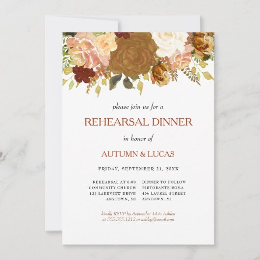 Invitation Rustique Automne Floral Rust Dîner Inv (Devant)