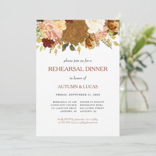 Invitation Rustique Automne Floral Rust Dîner Inv (Debout devant)