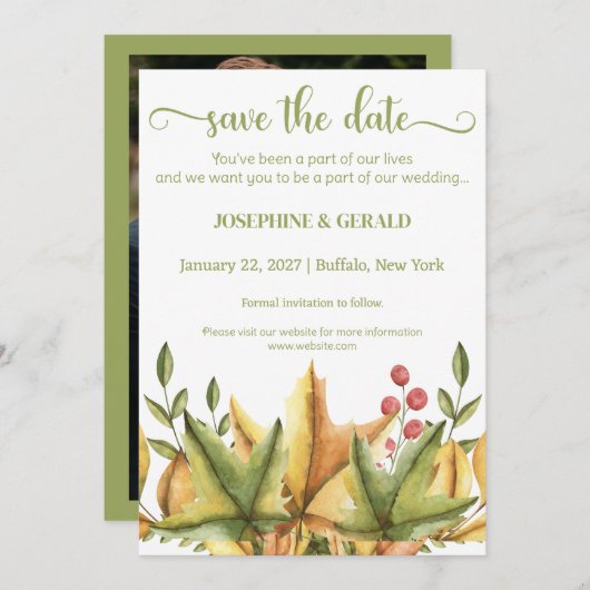 Invitation Rustique Automne Foliage Mariage Sauvez la date (Devant / Derrière)