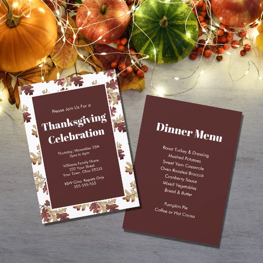 Invitation Rustique Automne Foliting Foulage Thanksgiving Dîn