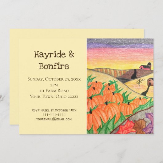 Invitation Rustique Automne Folk Art Hayride Bonfire Party (Devant / Derrière)