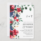 Invitation Rustique automne hiver rouge marine bleu floral ma (Devant)