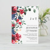 Invitation Rustique automne hiver rouge marine bleu floral ma (Debout devant)