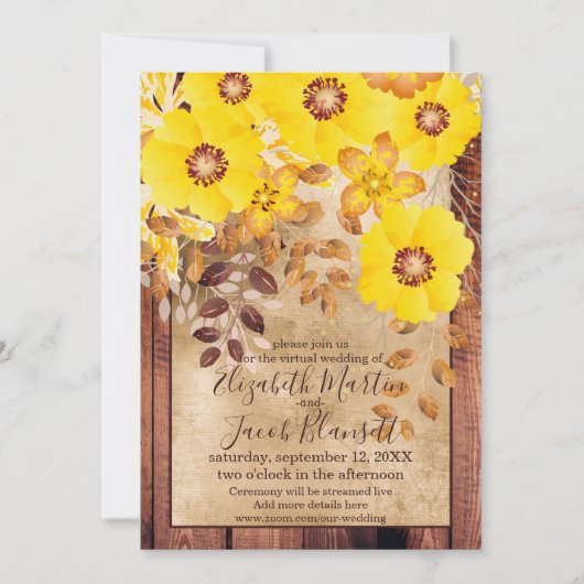 Invitation Rustique Automne Jaune Rose virtuel Mariage virtue (Devant)