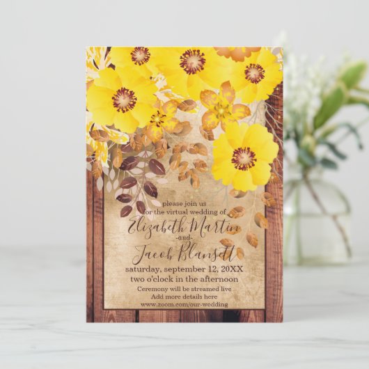 Invitation Rustique Automne Jaune Rose virtuel Mariage virtue (Debout devant)