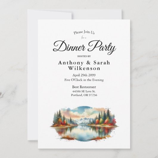 Invitation Rustique Automne Lakeside Forest Restaurant Dîner (Devant)