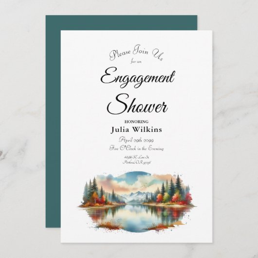 Invitation Rustique Automne Lakeside Forêt Fiançailles Douche (Devant / Derrière)