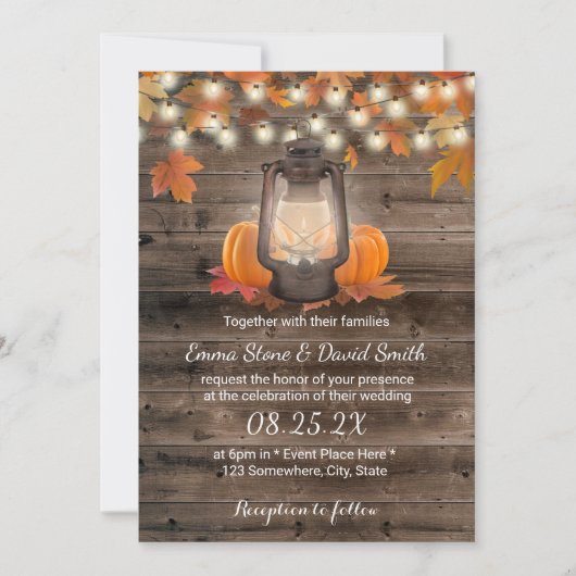 Invitation Rustique Automne Lanterne & Mariage de automne Cit (Devant)