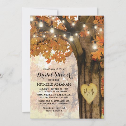 Invitation Rustique Automne Lumières arbre d'automne Fête des (Devant)
