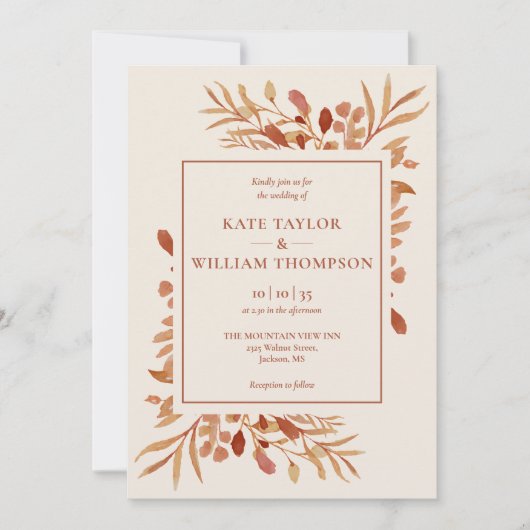 Invitation Rustique Automne Mariage Terracotta Automne (Devant)