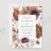 Invitation Rustique Automne Marsala Floral Frame Mariage (Devant)