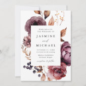 Invitation Rustique Automne Marsala Floral Frame Mariage (Devant)