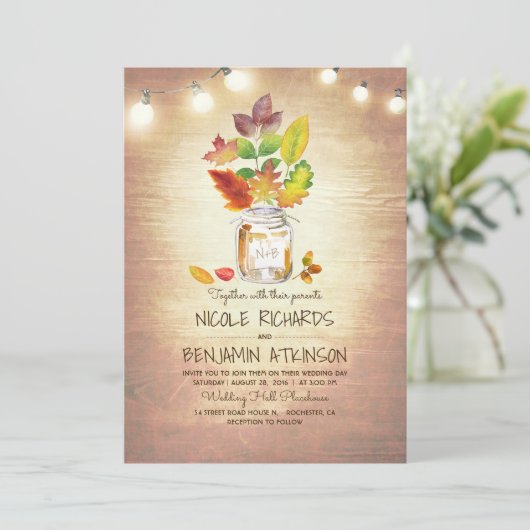 Invitation Rustique Automne Mason Jar et String Mariage (Debout devant)