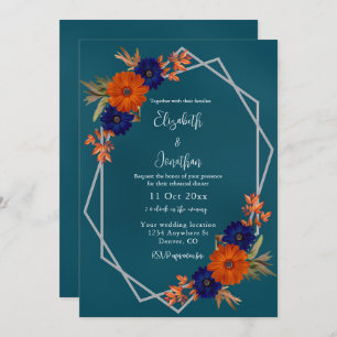 Invitation Rustique Automne Orange Blue Floral Dîner de répét