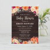 Invitation Rustique Automne Orange Citrouille Baby shower Flo (Debout devant)