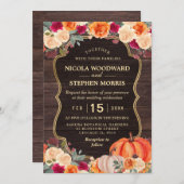 Invitation Rustique Automne Orange Citrouille mariage à fleur (Devant / Derrière)
