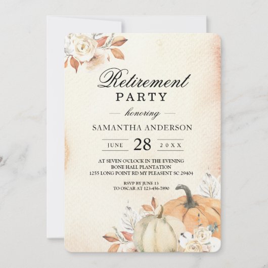 Invitation Rustique Automne Orange Citrouilles & Fleurs (Devant)