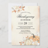 Invitation Rustique Automne Orange Citrouilles & Fleurs (Devant)