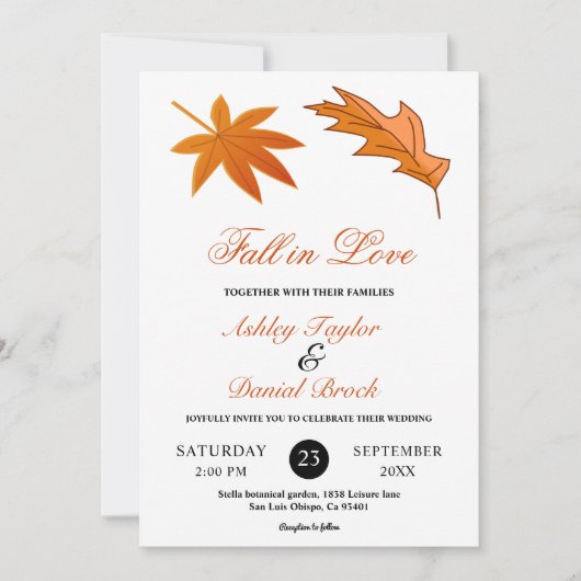 Invitation Rustique Automne Orange Feuilles automne Mariage f (Devant)