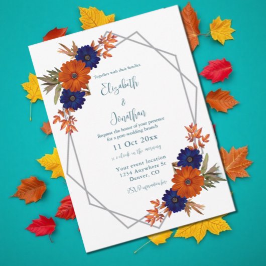 Invitation Rustique Automne Orange Marine Bleu Post-Mariage B