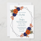 Invitation Rustique Automne Orange Navy Bleu Floral Mariage (Devant)