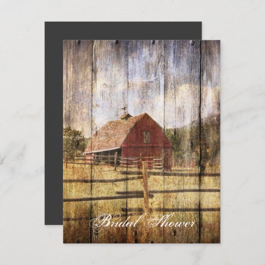 Invitation rustique automne ouest pays rouge grange mariage (Devant / Derrière)
