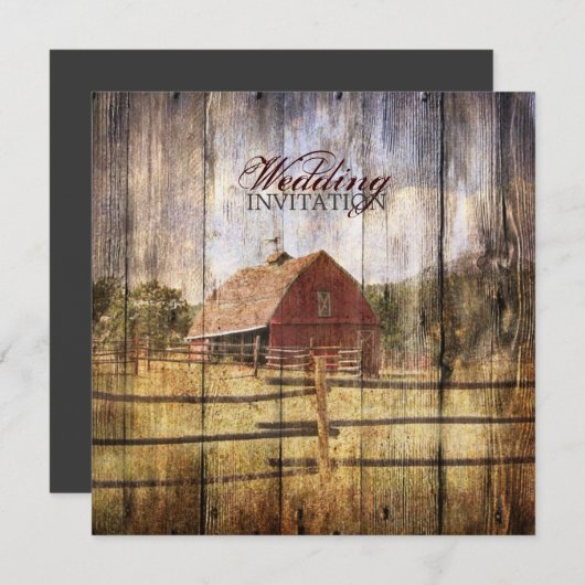 Invitation rustique automne ouest pays rouge grange mariage (Devant / Derrière)