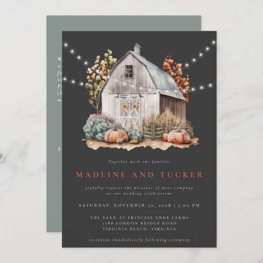 Invitation Rustique Automne Pays Éclairage de la grange tout  (Devant / Derrière)