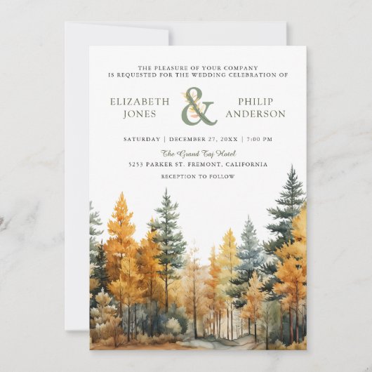 Invitation Rustique Automne Pins d'automne Arbres QR Code Mar (Devant)
