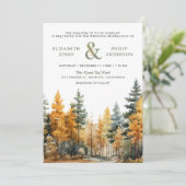Invitation Rustique Automne Pins d'automne Arbres QR Code Mar (Debout devant)
