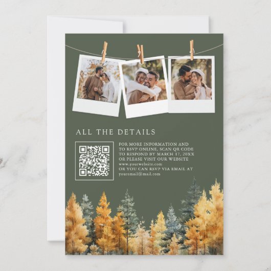 Invitation Rustique Automne Pins d'automne Arbres QR Code Mar (Dos)