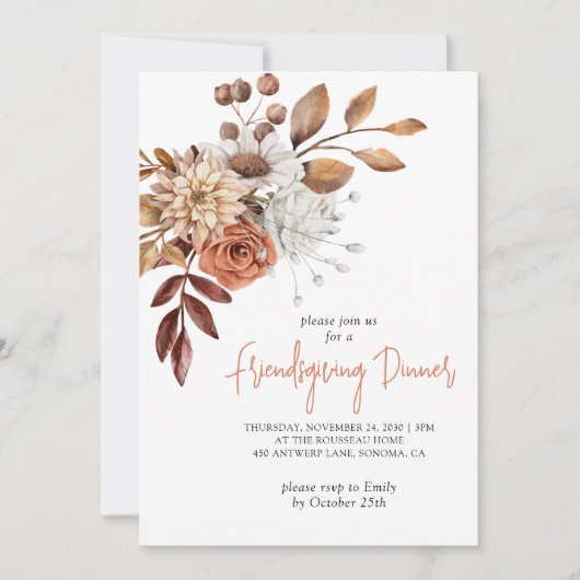 Invitation Rustique Automne Terracotta Bisque Floral Friendsg (Devant)