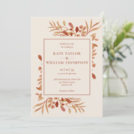 Invitation Rustique Automne Terracotta QR Code Mariage (Debout devant)