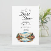 Invitation Rustique Autumn Lakeside Forêt Fête des mariées (Debout devant)