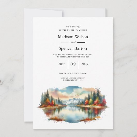 Invitation Rustique Autumn Lakeside Mariage forestier (Devant)