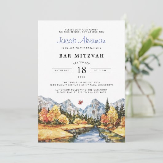 Invitation Rustique Autumn Mountain Bar Mitzvah (Debout devant)