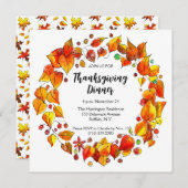 Invitation Rustique Autumn Wreath Coloré Thanksgiving Dîner (Devant / Derrière)