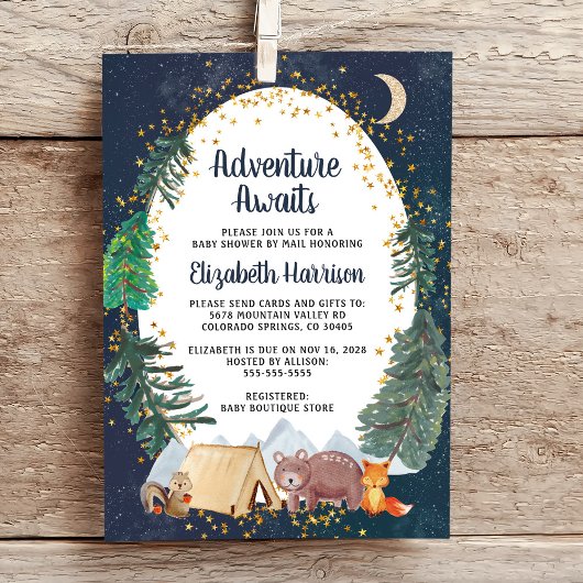 Invitation Rustique Aventure Baby shower Ciel Nocturne Par Ma