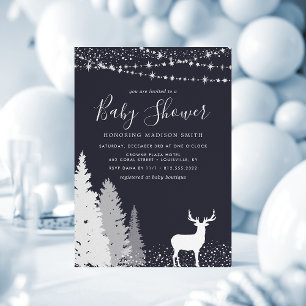 Invitation Rustique Baby Shower Cerf Hiver Bois