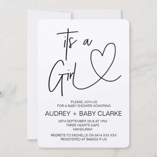 Invitation Rustique Baby shower fille (Devant)