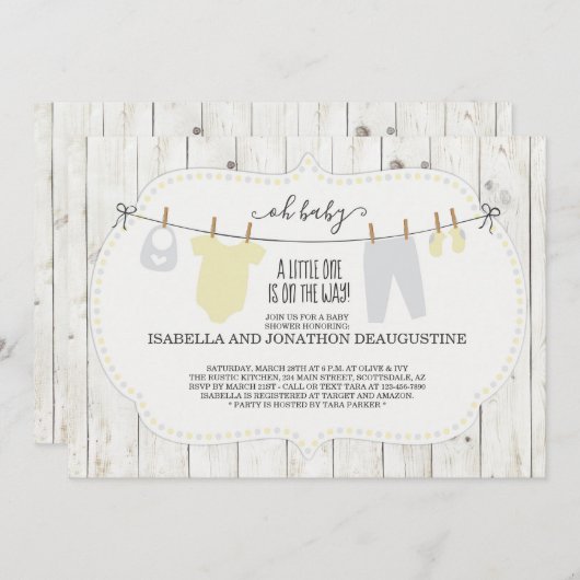 Invitation Rustique Baby shower neutre pour les fe (Devant / Derrière)