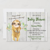 Invitation Rustique Baby shower Sloth (Devant)