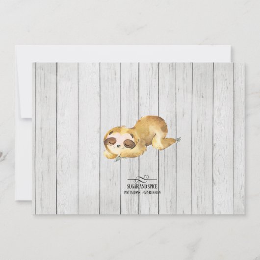 Invitation Rustique Baby shower Sloth (Dos)