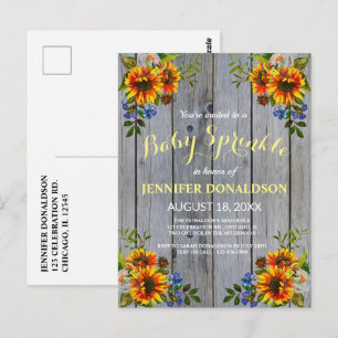Invitation Rustique Barnwood Sunflower Baby Sprink