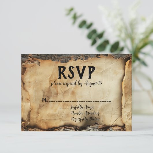 Invitation Rustique Barque Parchemin Papier Mariage RSVP (Debout devant)