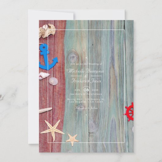 Invitation Rustique Beach Nautique QR Code RSVP Mariage (Devant)