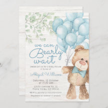 Rustique Bearly Wait Blue Bear Baby shower garçon