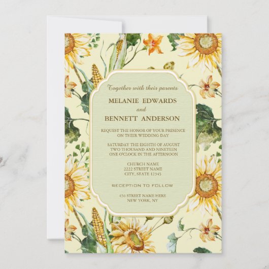 Invitation Rustique Beauté Sunflower Mariage botanique (Devant)